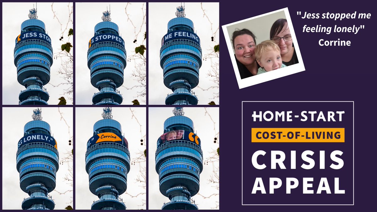 Today on the #BTTower, mum Corrine says about her #HomeStartVolunteer: “Jess stopped me feeling lonely”. 

During the #CostOfLivingCrisis Home-Start support is needed more than ever. Donate to help us reach more families during these tough times: home-start.org.uk/donate