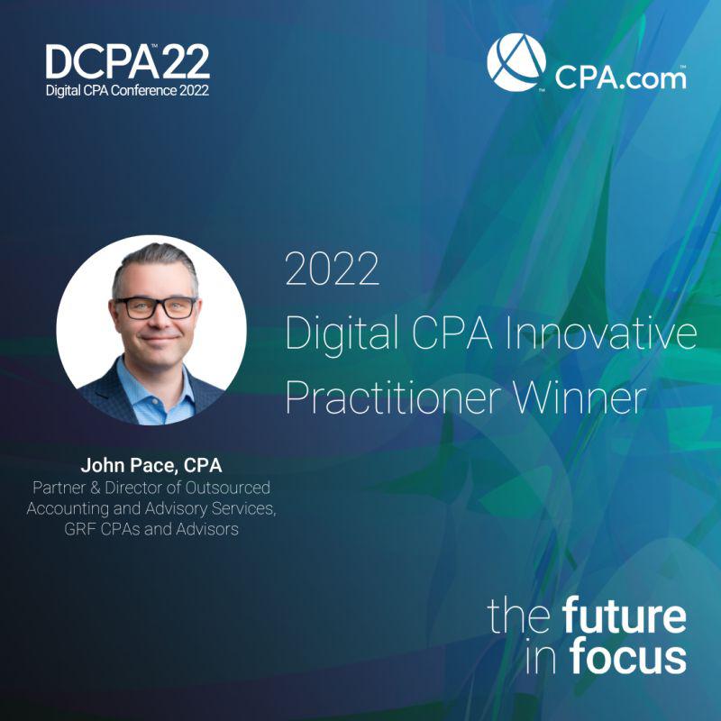 Announced at #DCPA22: John Pace, CPA, has been named the 2022 recipient of ’s #DigitalCPA Innovative Practitioner Award. 🎉 Congratulations, John! ow.ly/rANi104lhRI