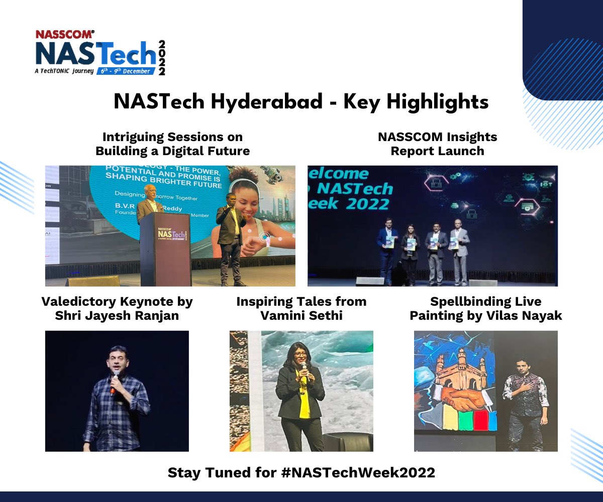 nasscom_member_'s tweet image. Day 2 of #NASTech - Hyderabad was informative, promising &amp;amp; stellar! 

It was an exciting journey filled with enriching sessions, Tech demos &amp;amp; live performances. 

Attend Day 3 of #NASTech2022 in Chennai tomorrow for more amazing experiences. 

Stay Tuned &amp;amp; Follow #NASTechWeek2022