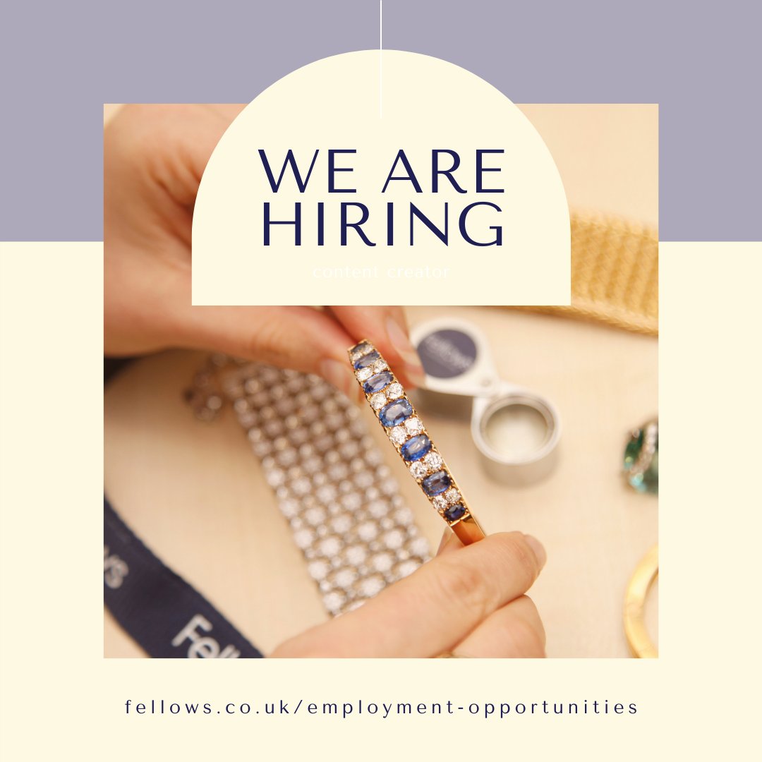 FellowsAuctions's tweet photo. We are hiring!

Here at Fellows, we are looking for a Catalogue Manager to join our Jewellery department.

Curious to find out more? Take a look at the job description and if this is something that you have the skills for apply online here ➡️ https://t.co/Xtr8oDauO9 https://t.co/tOb2Bs8lsZ