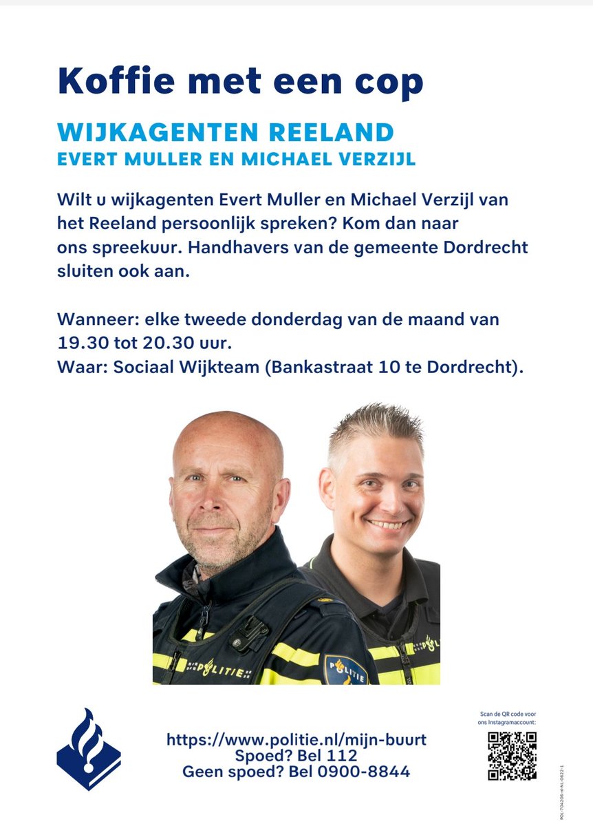 Donderdag 9 december is er weer een koffie met een cop. Ook handhaving dordrecht is dan aanwezig. U bent van harte welkom bij het sociaal wijkteam aan de Bankastraat 10. #politie #dordrecht @HandhavingDordt <a href="/GemDordrecht/">Gemeente Dordrecht</a> <a href="/POL_Dordrecht/">Politie Basisteam Drechtsteden Binnen</a>
