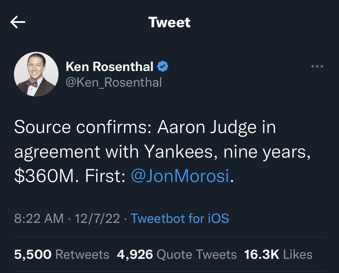 BellyUpSports's tweet photo. Aaron Judge stays in pinstripes… @Ken_Rosenthal &amp; @jonmorosi for the win… sorry @JonHeyman https://t.co/Wwa4FRN9Fn