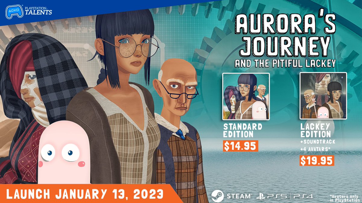 NotSoGreatTeam's tweet photo. Well, it's official, Aurora's Journey and the Pitiful Lackey will be released on January 13, 2023 for PlayStation 4, 5 and Steam!
Steam:https://t.co/6LcQNX3CuG
PS store:https://t.co/OkIIJmD47Q
#indiedev #AurorasJourney #Lackey #PitifulLackey #videogame #indiegame https://t.co/faOvuZ2PpO