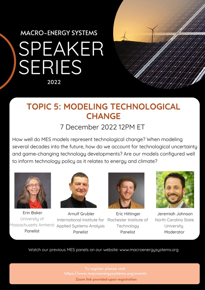 Jesse D. Jenkins (@jessejenkins) on Twitter photo Today, 9am PST / 12pm EST / 6pm CET: watch our next #MacroEnergySystems speaker series panel on modeling technological change w/<a href="/ErinBakerEnergy/">Erin Baker</a> <a href="/ElephantEating/">Eric Hittinger</a> @jxjohnson & Arnulf Grubler <a href="/IIASAVienna/">IIASA</a> Register here: stanford.zoom.us/webinar/regist… Today, 9am PST / 12pm EST / 6pm CET: watch our next #MacroEnergySystems speaker series panel on modeling technological change w/<a href="/ErinBakerEnergy/">Erin Baker</a> <a href="/ElephantEating/">Eric Hittinger</a> @jxjohnson & Arnulf Grubler <a href="/IIASAVienna/">IIASA</a> Register here: stanford.zoom.us/webinar/regist…