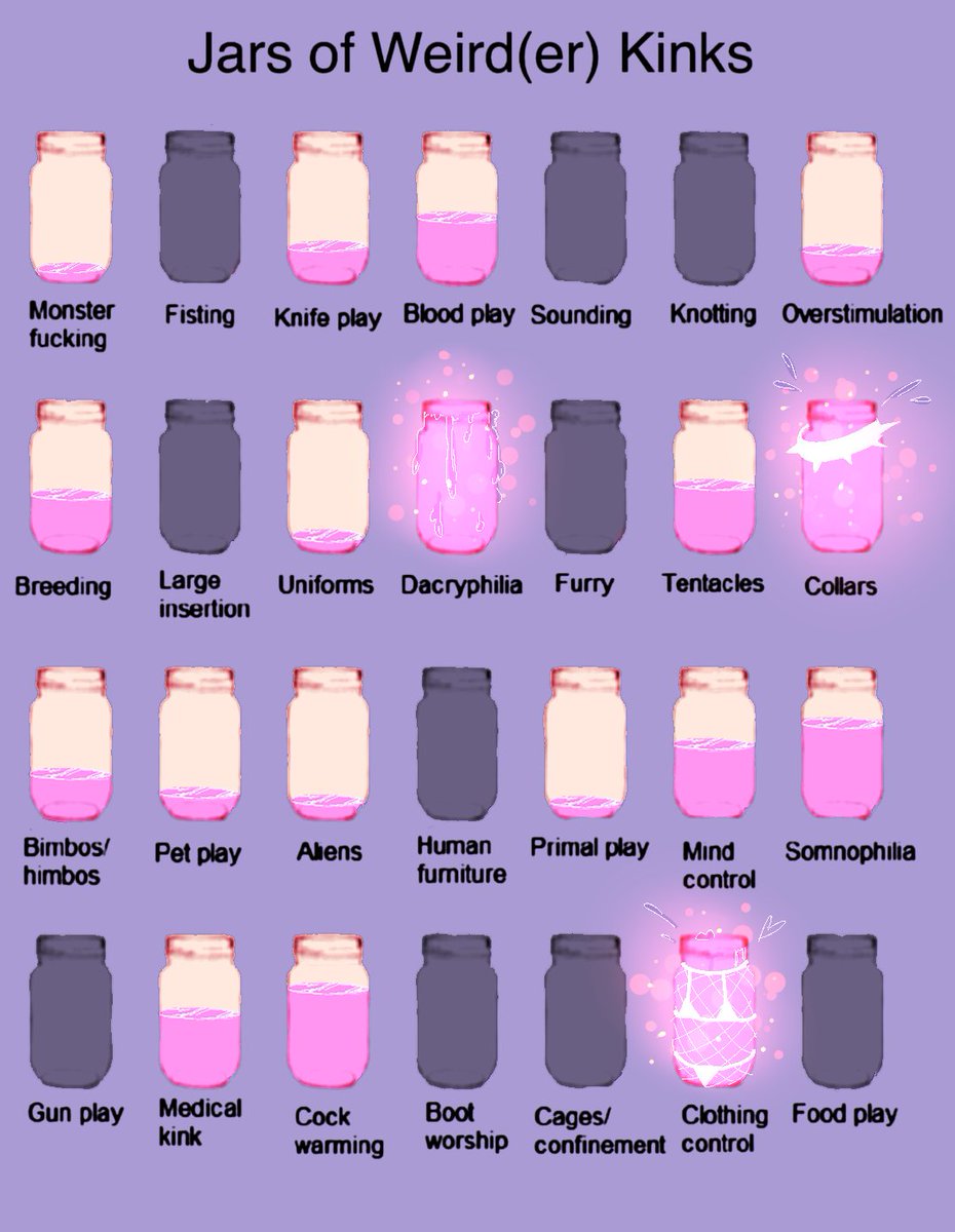 Bunchi69's tweet photo. I never did one of these. I'm basically procrastinating rn sjgiadgafs. Why are we associating kinks with jars btw?
#kinkjars #jarsofkinks #nsfwtwt #nsfwtw #nsfw_art #nsfwartist https://t.co/Su39KKd1En
