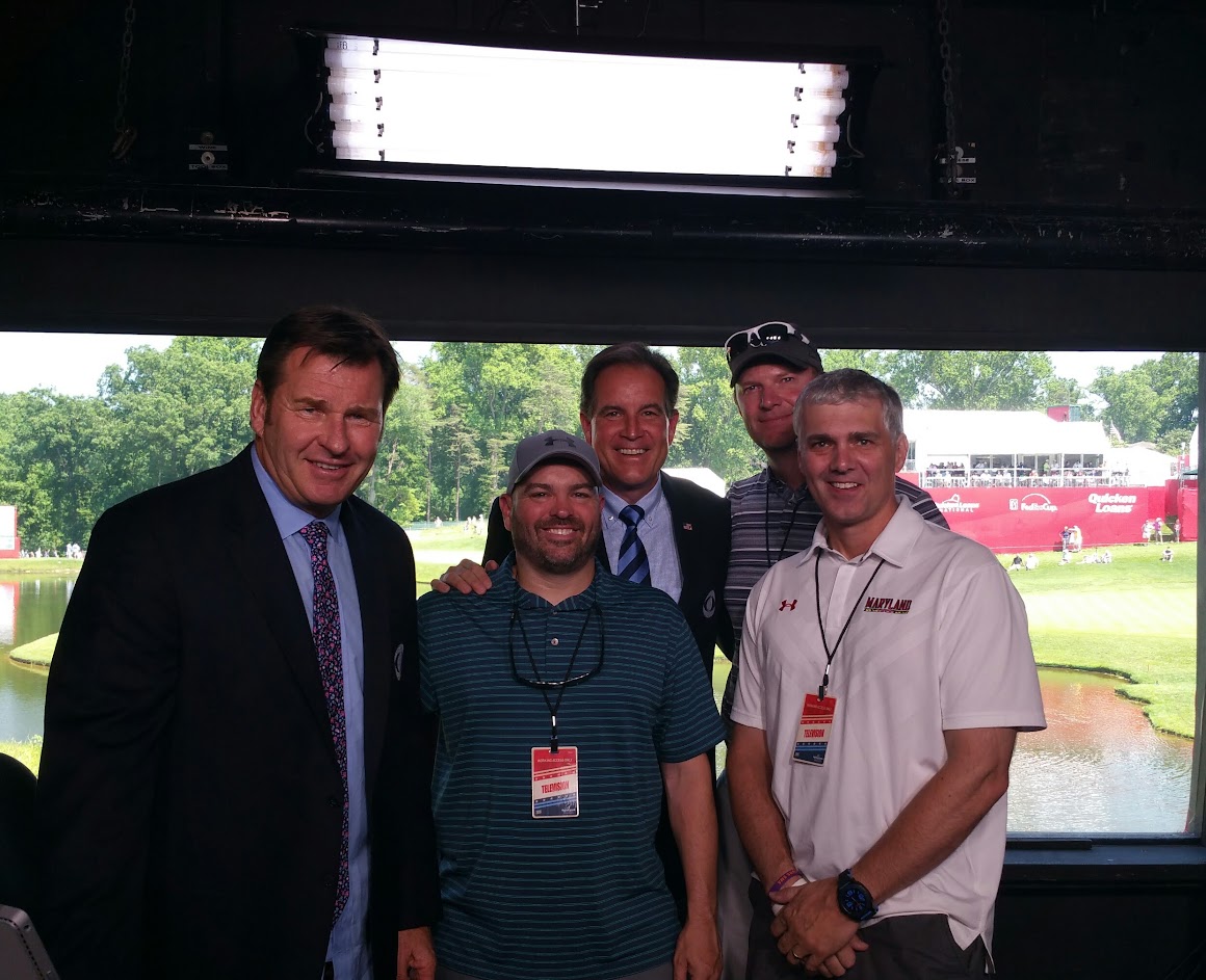 EricBickel5's tweet photo. Looking thru some old photos. Here we are with Jim Nantz &amp; Faldo a few years ago.  Also when JT3 came to hang out with us about 7 yrs or so ago.  And that time I crashed Randy Edsall's desk overlooking the field. https://t.co/4Rna5GA2dr