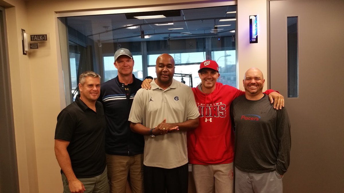 EricBickel5's tweet photo. Looking thru some old photos. Here we are with Jim Nantz &amp; Faldo a few years ago.  Also when JT3 came to hang out with us about 7 yrs or so ago.  And that time I crashed Randy Edsall's desk overlooking the field. https://t.co/4Rna5GA2dr