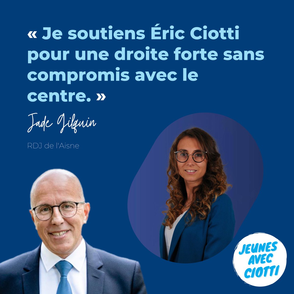 jeunesetfooteux's tweet photo. 💬 « Je soutiens Éric Ciotti pour une droite forte sans compromis avec le centre » 

@GilquinJade, responsable départemental des jeunes de l’Aisne. 

Comme lui, elle a la droite au cœur ! 🌊 https://t.co/Xh63All5WA