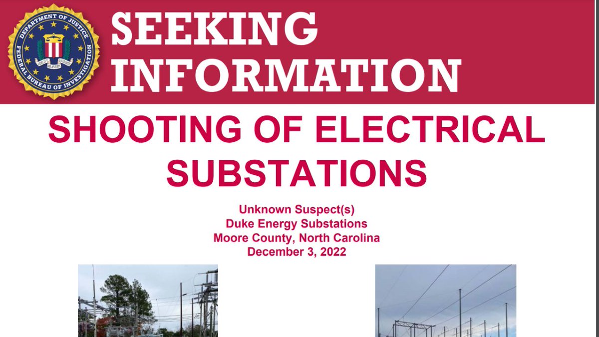 davidboraks's tweet photo. FBI has put out a wanted poster in the Moore County, NC, substation attack. Have a tip? https://t.co/OtWuZtmf1j https://t.co/usFfDUerlV