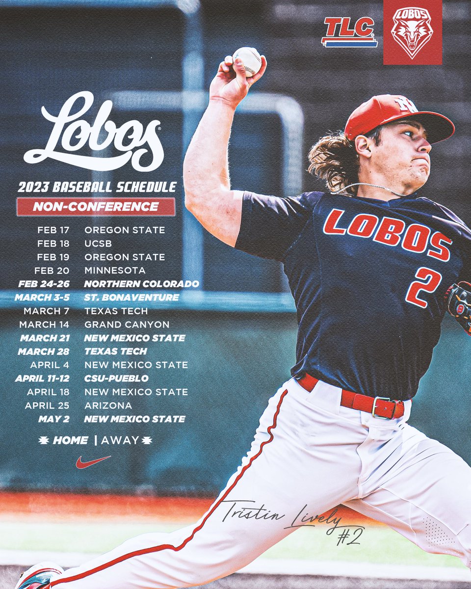 UNMLoboBaseball's tweet image. Take a look at our 2023 non-conference slate. The spring can’t get here soon enough!

#GoLobos