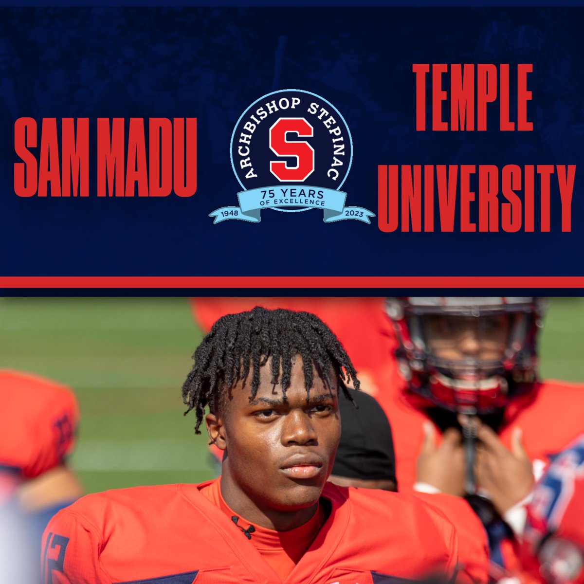 StepinacSports's tweet photo. Congratulations to CB Sam Madu on your offer from Temple University.  @Temple_FB  #Stepinac75 #StepinacHS @lohudinsider @lohud @KDJmedia1 @247fbrecruiting @BrianDohn247 https://t.co/6kU0reQvQA