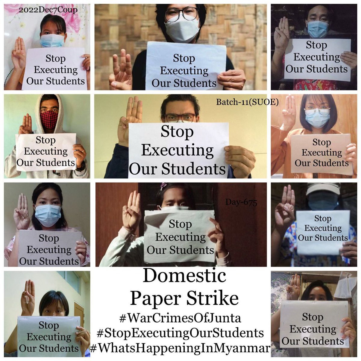 Daily anti-coup revolutionary domestic strike by pro-democracy CDMer teachers from Sagaing University of Education.

#2022Dec7Coup #WarCrimesOfJunta #StopExecutingOurStudents #WhatsHappeningInMyanmar