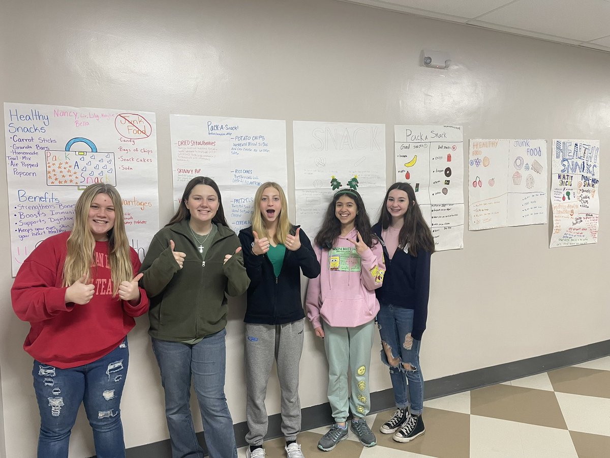 Health classes have been working on Nutrition, and put together a “Pack-a-Snack” poster. They are identifying healthy snack options and why, along with the poor choices and why they should refrain from those options. #TMSPE #NutritionIsKey