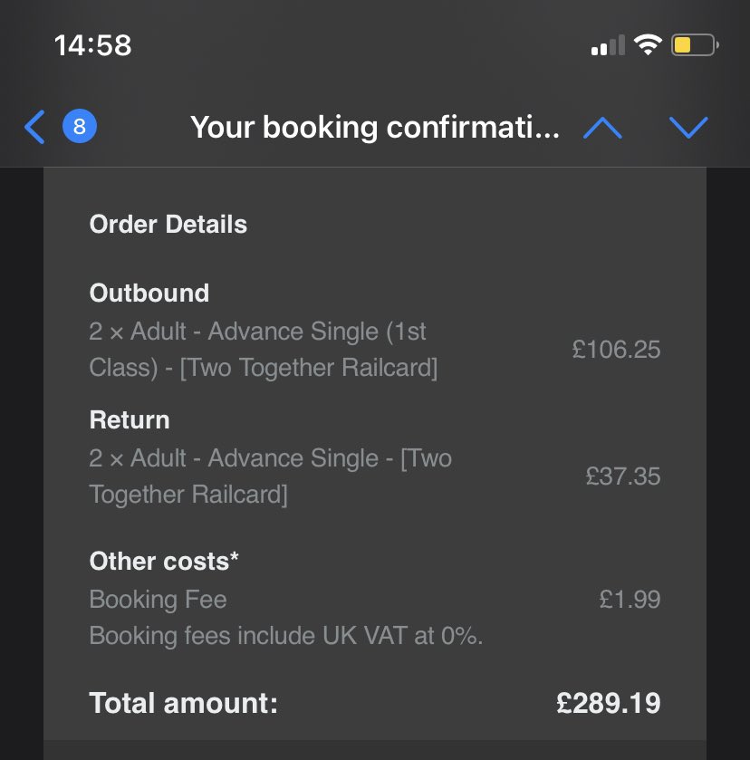 hpatterson91's tweet photo. @LNER @thetrainline can someone please explain how this is acceptable. Absolute disgrace that even with a rail card the cost of train travel home for Christmas is this extortionate but the journey back is not… https://t.co/IUERcOxe3s
