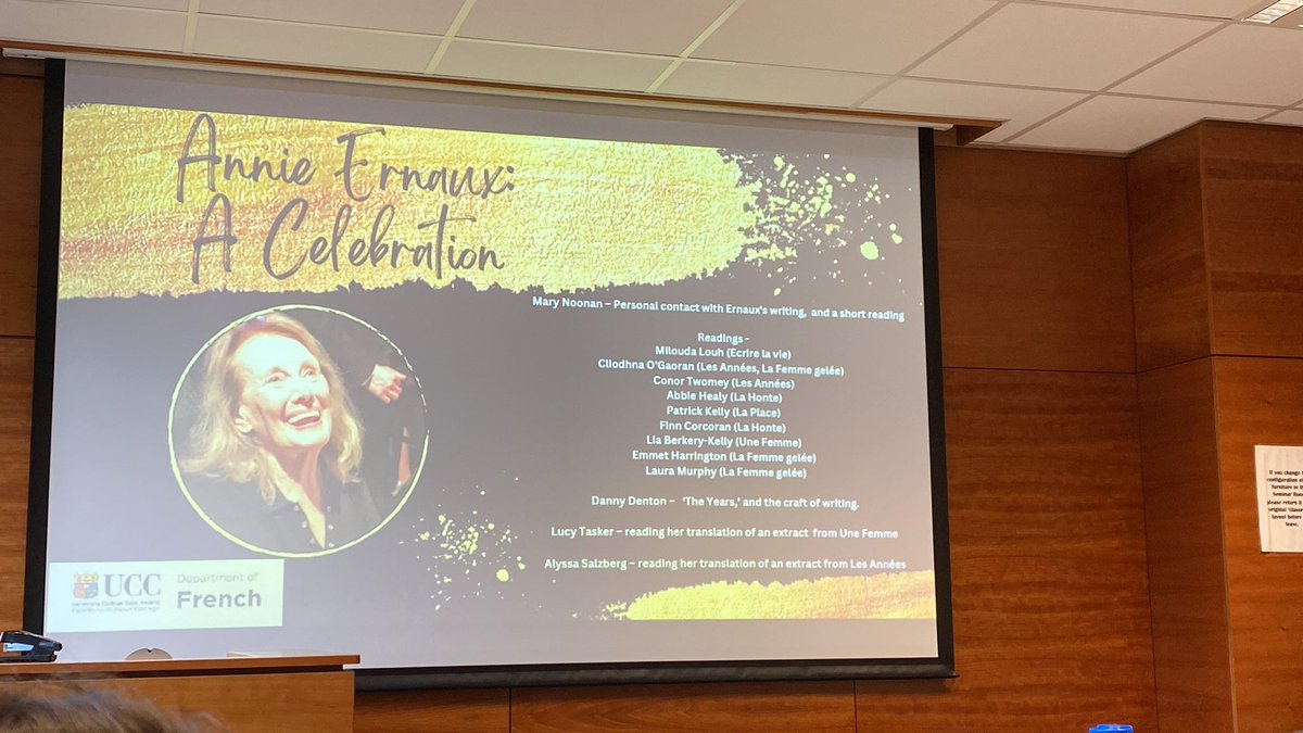 In @UCC attending the @FrenchDeptUCC’s event on Annie Ernaux and her translators. What a treat! #annieernaux #nobelprize #frenchliterature #translation #xl8 #frenchtoenglish
