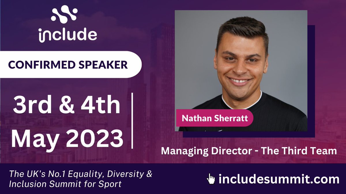 🚨🚨 EVEN MORE SPEAKERS 🚨🚨

You know we just keep the quality coming..

💜 Dr @ji_hump - Group Head of D&amp;I at Reach PLC

💜 <a href="/WelshRugbyUnion/">Welsh Rugby Union 🏴󠁧󠁢󠁷󠁬󠁳󠁿</a> Performance Director - <a href="/NigelWalkerWRU/">Nigel Walker</a> 

💜 <a href="/The3rdTeam/">The Third Team</a> Managing Director - <a href="/NathanSherratt_/">Nathan Sherratt</a> 

Absolute dream team! 🙌🏽 #includesummit