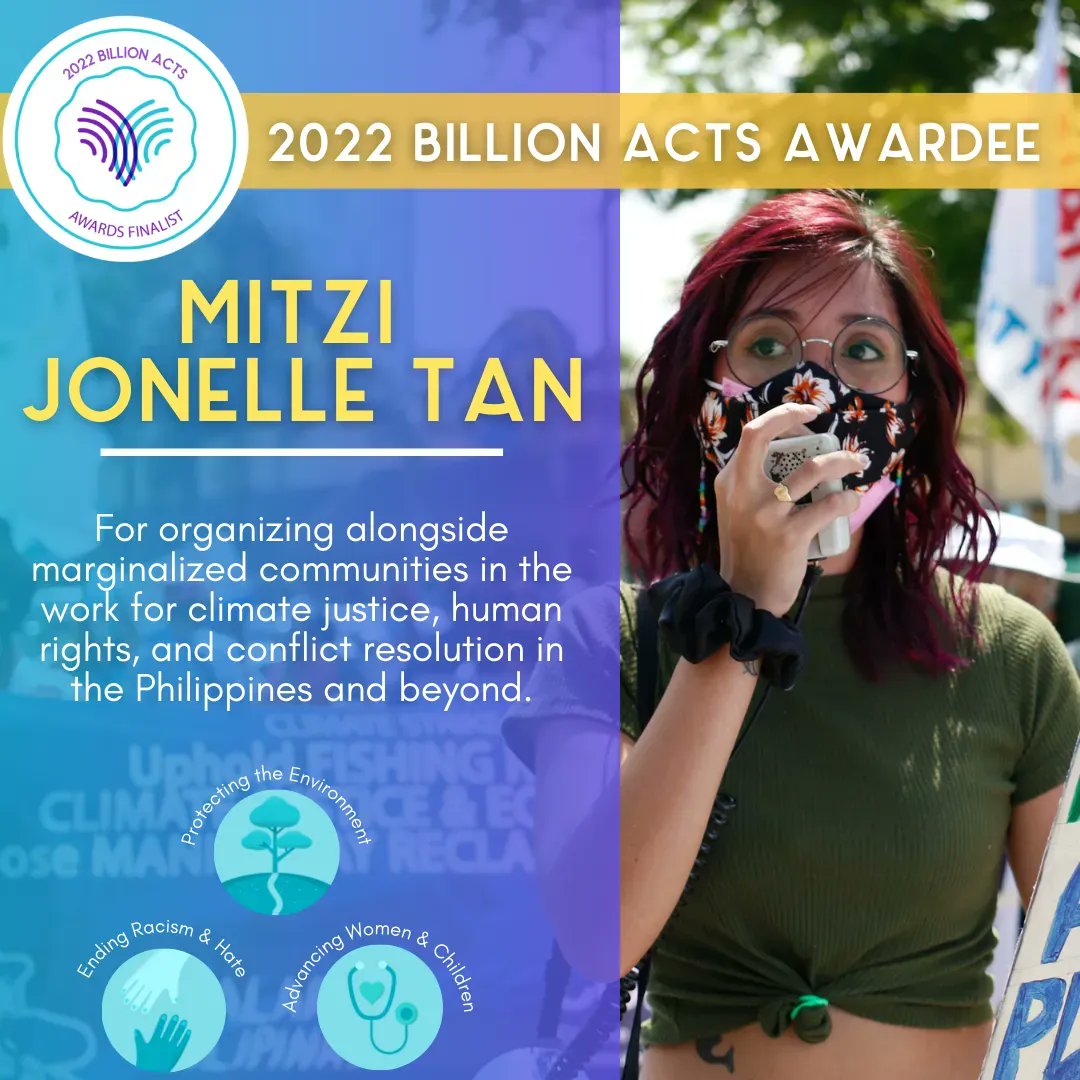 PeaceJam's tweet photo. Join us in welcoming 2022 Billion Acts Awardee Mitzi Jonelle Tan !
Show your support for Mitzi at https://t.co/kn5BgW5ovj & register for the 2022 Billion Acts Awards Show!
.
.
.
.
#Billionacts #billionactsofpeace #peacejam #community #youth #youthleadership #climatejustice https://t.co/aH4GIHwzKy