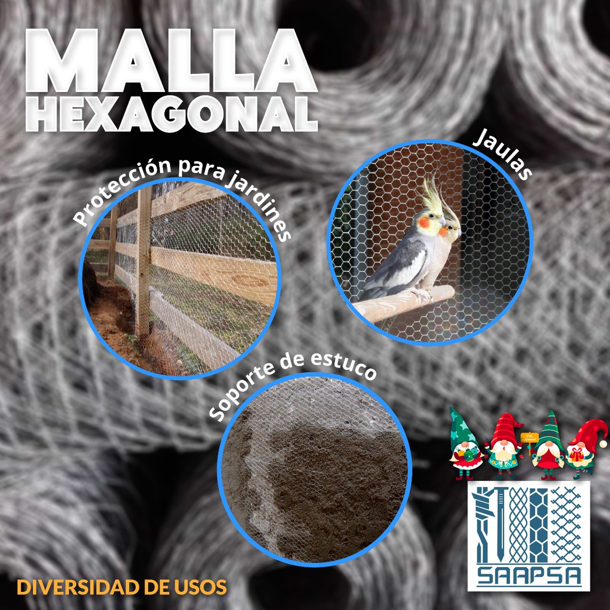 SAAPSA2's tweet photo. "*MALLA HEXAGONAL*
✅ Tiene un acabado galvanizado.
✅ Su presentación es en rollos de 45 ML
✅ Viene en aberturas 13 mm (Pajarera), 25 mm (Pollera) y 50 mm (Gallinera)
Cotiza aquí 👉📱 https://t.co/T4cfulEnJh
#MallaHexagonal #MallaPollera #MallaGallinera #MallaPajarera " https://t.co/BUM9XuWEOi