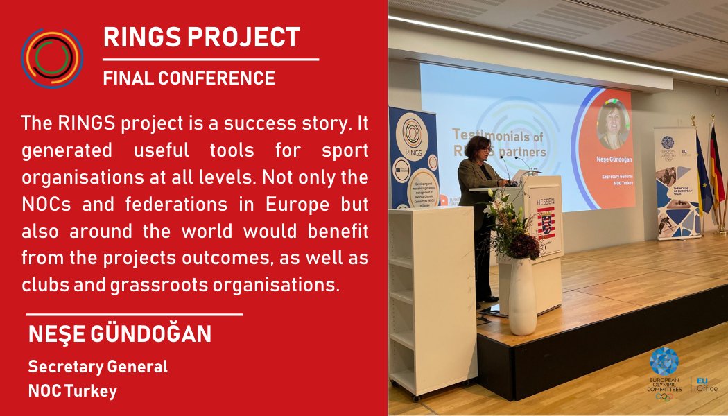 EOCEUOffice's tweet photo. Nese Gündoğan, Turkish NOC General Secretary, shared her experience as a #RINGSProject Partner. She explained what added value brings the project to @TOC_Olympic, but also to sport organisations at all levels. https://t.co/5XrdfwYyba
