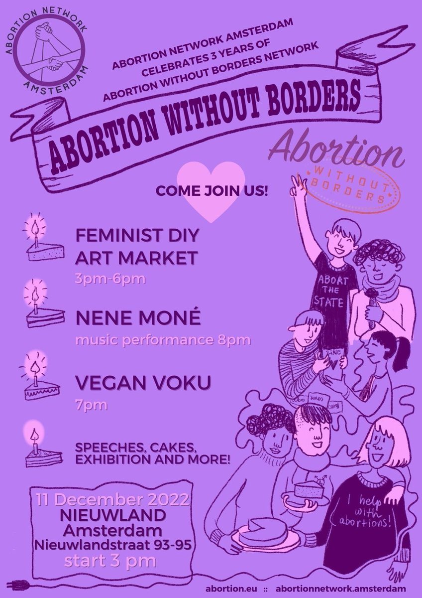 AbortionNetAms's tweet photo. Join us on Sunday from 3pm at Nieuwland Amsterdam for our celebration event! There will be feminist makers to buy from, music to listen to and amazing food 🙌🙌🙌 https://t.co/HO5Sf0lQJd