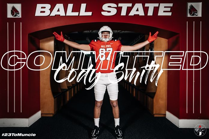 Cody Smith 6’7” 315 OL (@thebigcsmith) on Twitter photo After a great OV out to Indiana, I have decided to commit to Ball State University! 🔴⚫️⚪️ Thank you to @BSUCoachNeu and <a href="/Coach_TsTock/">Tyler Stockton</a> for this opportunity to play in the MAC! GO CARDS‼️ #23toMuncie #ChirpChirp #1AAT <a href="/CoachAI/">Aaron Ingram 🏈</a> <a href="/_CoachElliott/">Jared Elliott</a> <a href="/jmhecklinski/">Joseph Hecklinski</a> @Natkins42 <a href="/BallStateFB/">Ball State Football</a> After a great OV out to Indiana, I have decided to commit to Ball State University! 🔴⚫️⚪️ Thank you to @BSUCoachNeu and <a href="/Coach_TsTock/">Tyler Stockton</a> for this opportunity to play in the MAC! GO CARDS‼️ #23toMuncie #ChirpChirp #1AAT <a href="/CoachAI/">Aaron Ingram 🏈</a> <a href="/_CoachElliott/">Jared Elliott</a> <a href="/jmhecklinski/">Joseph Hecklinski</a> @Natkins42 <a href="/BallStateFB/">Ball State Football</a>