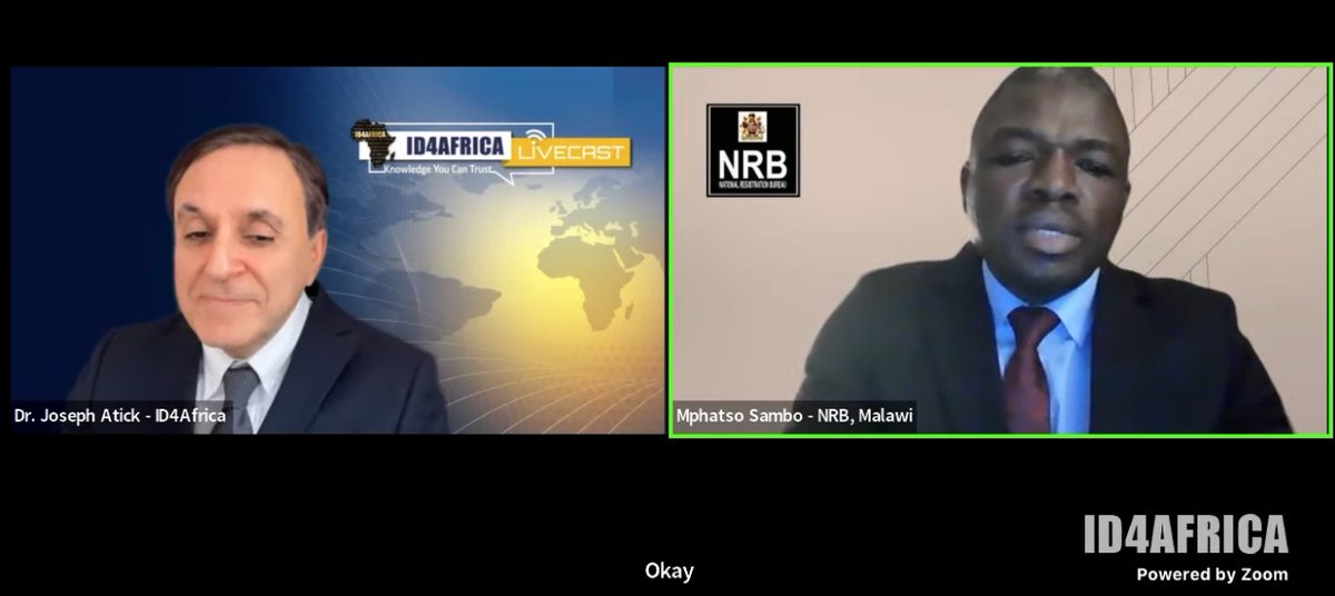 🔴HAPPENING NOW! i-On-Malawi - Now In Conversation with NRB Principal Secretary, Mphatso SAMBO <a href="/maksambo/">MAK Sambo</a> sharing on Malawi’s experience in driving total ID coverage of its adult population &amp; future plans.<a href="/MalawiGovt/">Malawi Government🇲🇼</a>

Join us LIVE on Zoom: id4africa.zoom.us/webinar/regist…