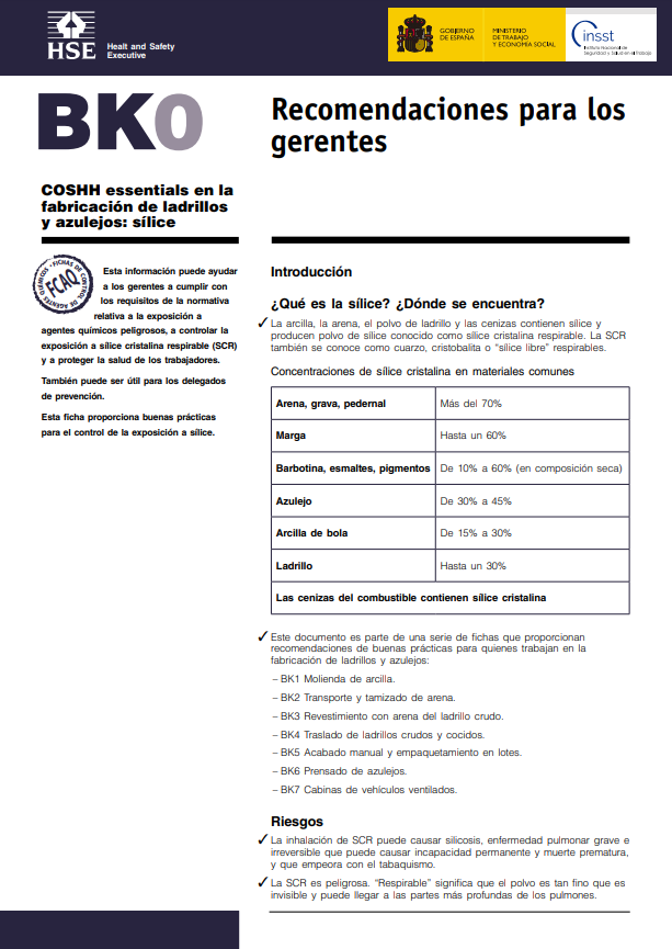 GVAinvassat's tweet photo. 🆕Nueva ficha de la colección Fichas de Control de #AgentesQuímicos #FCAQ BK0 del @INSST_MITES_GOB. Serie especial: para el control de la exposición a #Sílice en la #FabricaciónDeLadrillos y azulejos
🔎Recomendaciones para los gerentes
👉https://t.co/UjHrH3m1dg
#PRL #SCR #SST https://t.co/HxnSgKYr2Z