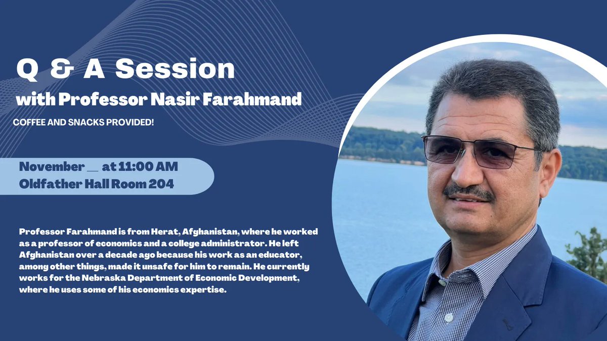 UNL Human Rights (@hrha_unl) on Twitter photo Our two weeks of learning from incredible refugee mentors is sadly coming to close tomorrow! We hope you'll join us Thursday, December 8 from 11 to 12:15 pm in Oldfather 204 to learn from our fourth mentor, Professor Nasir Farahmand. Our two weeks of learning from incredible refugee mentors is sadly coming to close tomorrow! We hope you'll join us Thursday, December 8 from 11 to 12:15 pm in Oldfather 204 to learn from our fourth mentor, Professor Nasir Farahmand.