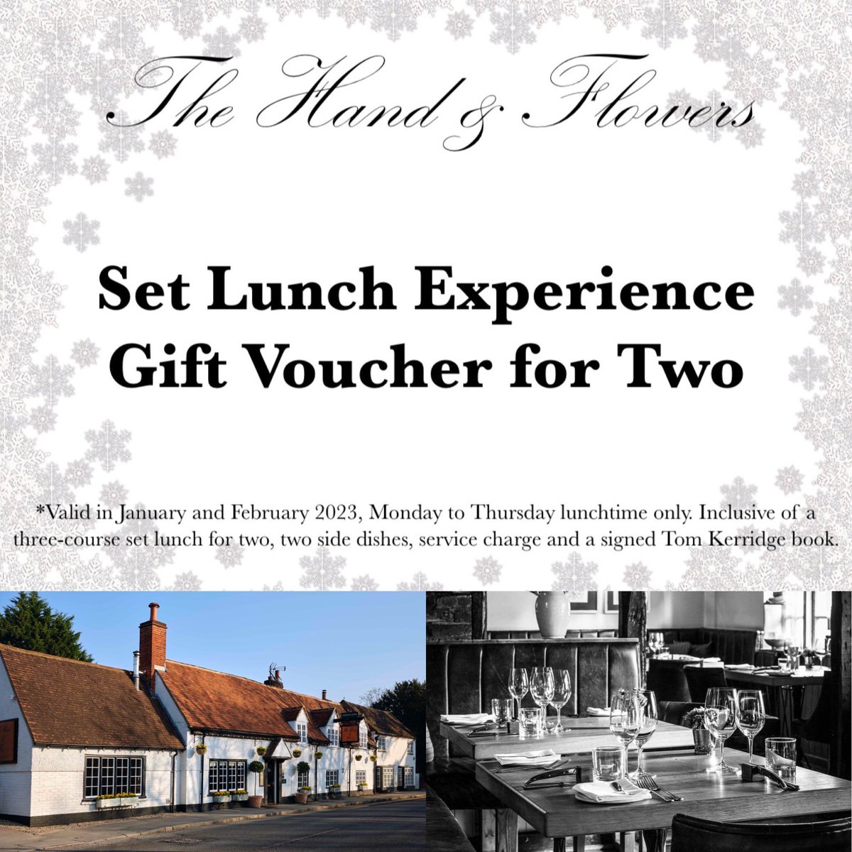 The perfect Christmas gift! 

Our Set Lunch Experience gift voucher is available to use for our set lunch in Jan &amp; Feb and includes a 3 course set lunch for 2 people, 2 side dishes, service charge &amp; a signed Tom Kerridge book all for just £100! Visit our website to purchase yours