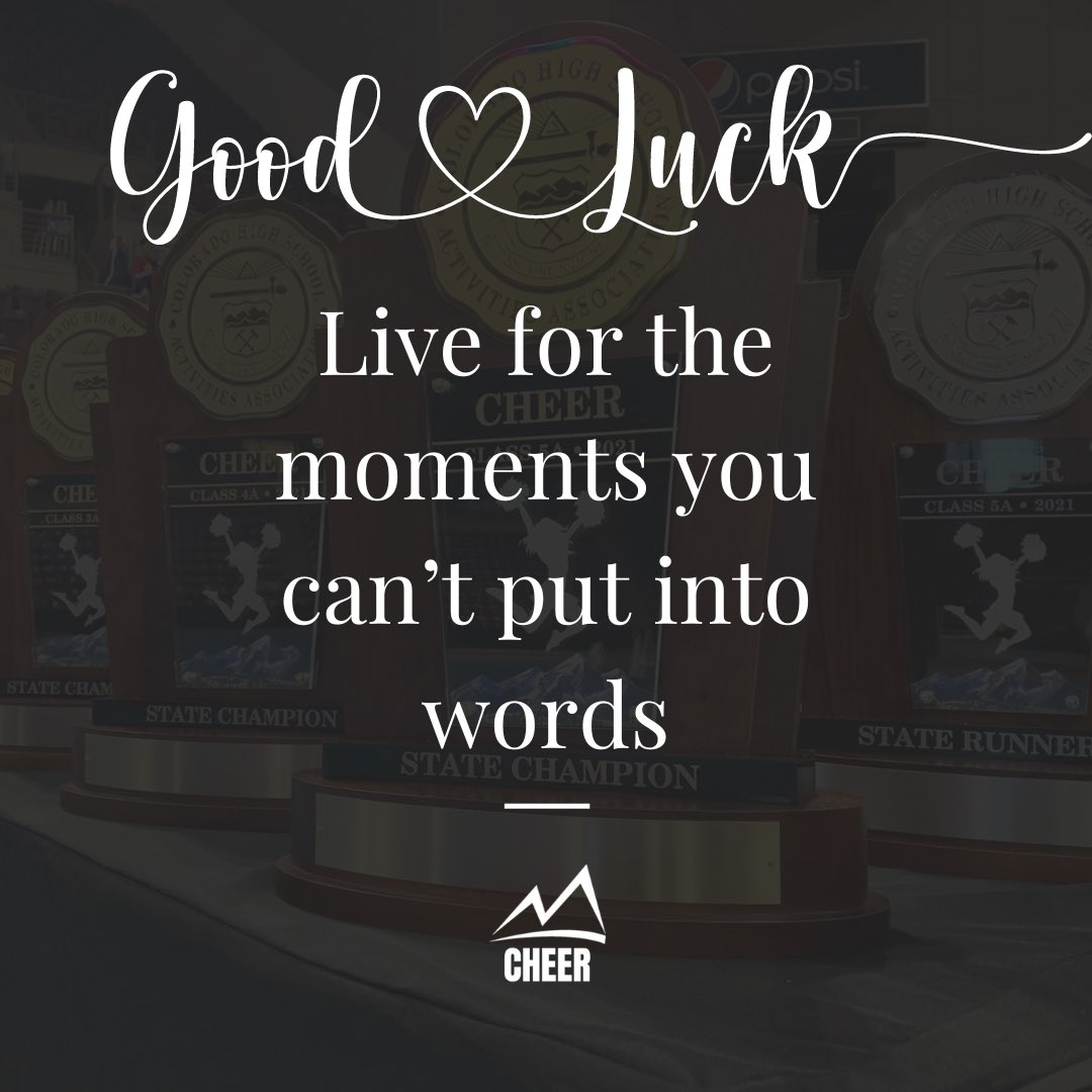 Wishing all of the high school #cheer and #pom teams good luck this week at state! #highschoolcheer #highschoolcheerleading #coloradocheer @ColoradoHSCheer <a href="/DouglasCoCheer/">Douglas County Cheer</a> <a href="/Chaparral_Cheer/">Chaparral Cheer</a> <a href="/SHHScheers/">Smoky Hill Cheer</a> <a href="/RaptorCheer/">Eaglecrest Cheer</a> <a href="/TRcheer/">ThunderRidge Cheer</a> <a href="/GrandviewCheer/">Grandview Cheerleading</a> <a href="/LegendTitans/">Legend High School</a> <a href="/CheerCv/">Castle View Cheer</a> <a href="/RangeviewCheer/">Rangeview Cheerleading</a>