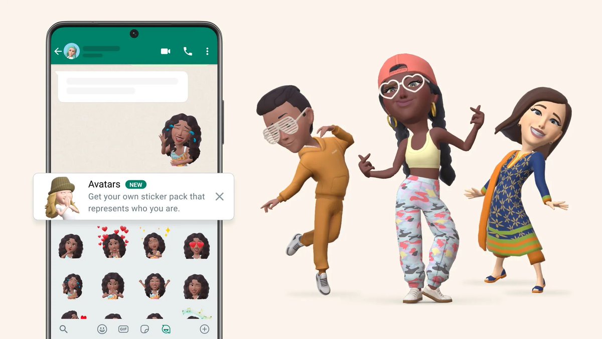 wcathcart's tweet photo. Avatars are now available on WhatsApp! Create your personalized avatar and share it as one of 36 stickers from your custom sticker pack, or use it as your profile picture as a way of representing yourself that feels more private than using a real photo. https://t.co/HlG8CwDJbc