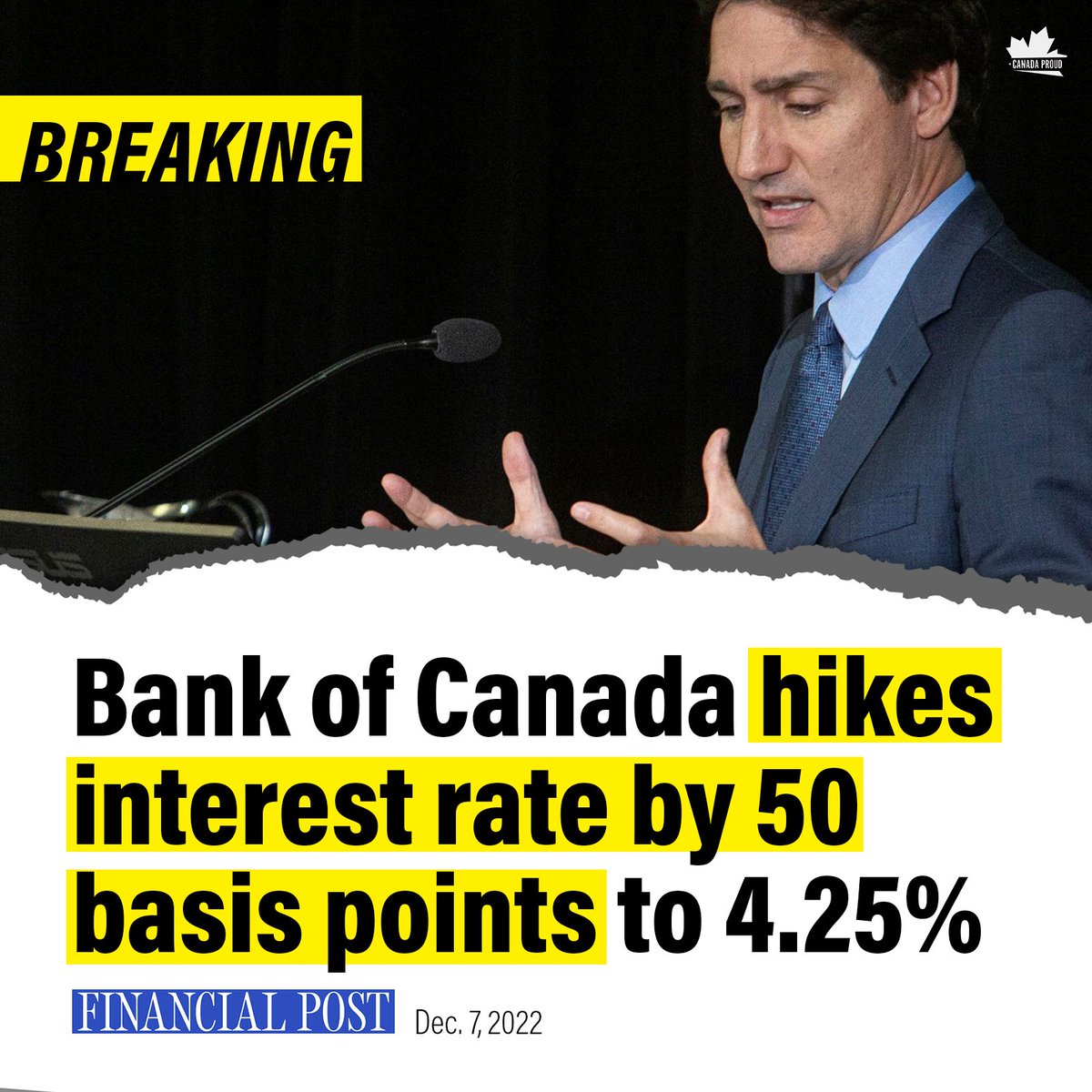 WeAreCanProud's tweet photo. This is the SEVENTH time this year that the Bank of Canada has raised interest rates. Proof of the economic disaster the Trudeau Liberals have created. https://t.co/RkDFZGSjEx