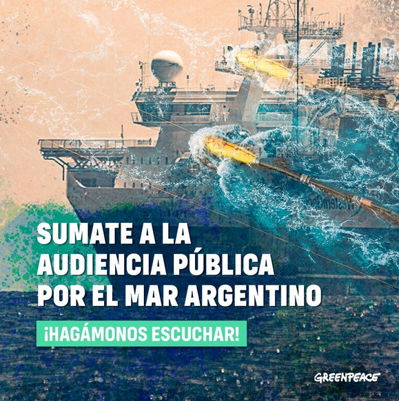 GreenpeaceArg's tweet photo. 📣 ANOTATE AHORA: ¡Sé la voz del Mar Argentino en la Audiencia Pública! 🌊 Petroleras planean bombardear el mar con ondas tan potentes que afectarán a las ballenas y otras especies. 

Anotate en 👉 https://t.co/eMY7NqAqy6
Más info ➡ https://t.co/z13olSKUht https://t.co/K9t9LF4gPK