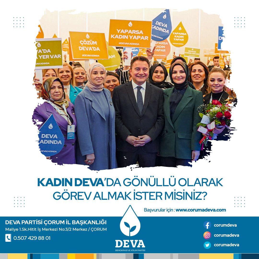 corumadeva's tweet photo. Ülkemizin geleceğine ışık tutmak adına çıktığımız bu yolda bizimle Ülkemizin dertlerine #DEVA olmak ister misiniz?
https://t.co/fQtWYow3c8
#türkiyenindevası #devapartisi #alibabacan #corumadeva #çorum #devasokakta #devaparkta #devaesnafta #devahalkta #kadinlarindevasi https://t.co/xtKPGVmJff