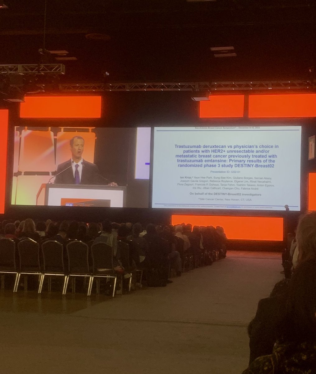 alicedmarinho's tweet photo. Dr. Ian Krop is now presenting new data on Trastuzumab deruxtecan! T-DXd improves PFS and OS vs TPC in patients with HER2+ mBC previously treated with T-DM1. #SABCS22 #BreastCancer @SABCSSanAntonio @AACR https://t.co/1OR67FT8tg
