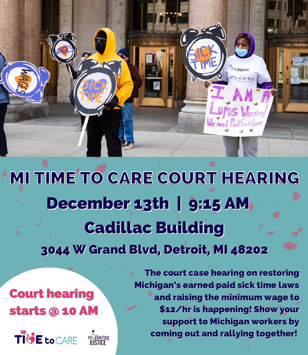 momjustice's tweet photo. #ItsAboutDamnTime we guarantee Michigan workers a brighter future! Join us next Tuesday as we rally together to show our support for the minimum wage increase and restoring earned paid sick time laws ✊🏽✊🏾✊🏿

Visit https://t.co/5uRIInctW2 to sign up today! #MITTC https://t.co/HwQpXoVOeO