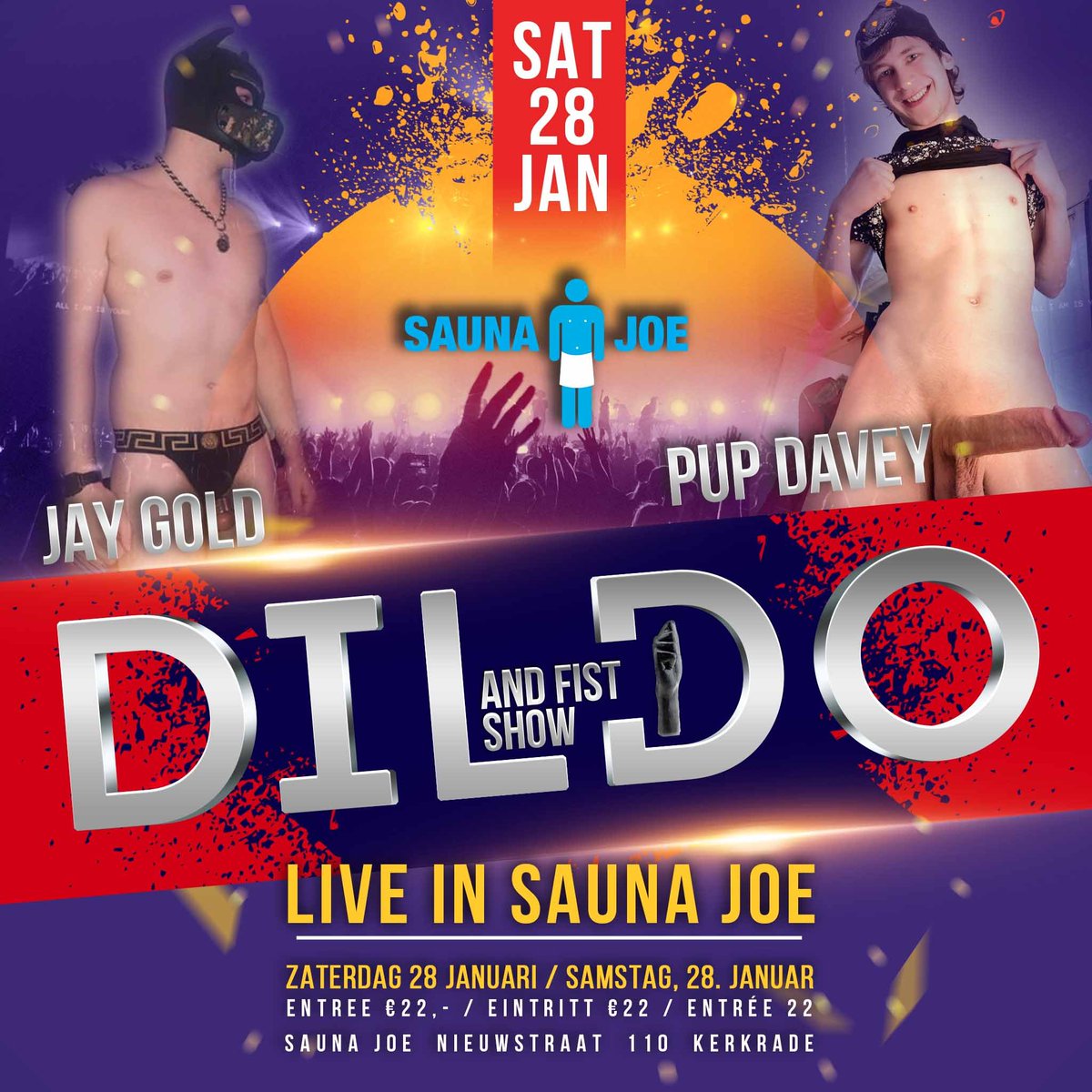 JoeSauna's tweet photo. *LIVE DILDO AND FIST SHOW*
Saturday, January 28, 2023 Pup Davey and Jay Gold known for several fetish gay films, will give some dildo and fist shows at Sauna Joe. After the shows, Pup Davey and Jay Gold will mingle among the guests....
Will you come and watch? https://t.co/HsvaOlOnGG