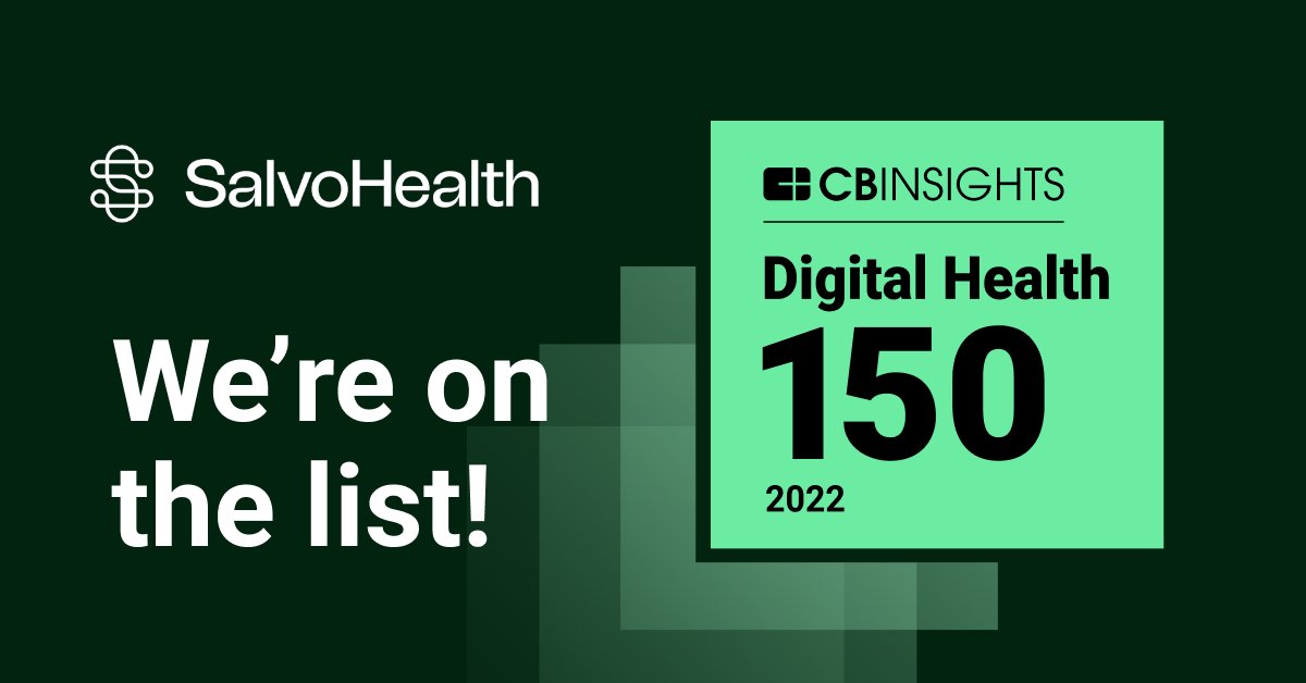 Salvo Health (@salvohealth) on Twitter photo We are excited that Salvo Health has been named by <a href="/CBinsights/">CB Insights</a> for its fourth-annual #DigitalHealth150. We are honored to be named for this recognition as we continue our mission to increase access to quality care for the millions of Americans living with #chronic conditions. We are excited that Salvo Health has been named by <a href="/CBinsights/">CB Insights</a> for its fourth-annual #DigitalHealth150. We are honored to be named for this recognition as we continue our mission to increase access to quality care for the millions of Americans living with #chronic conditions.