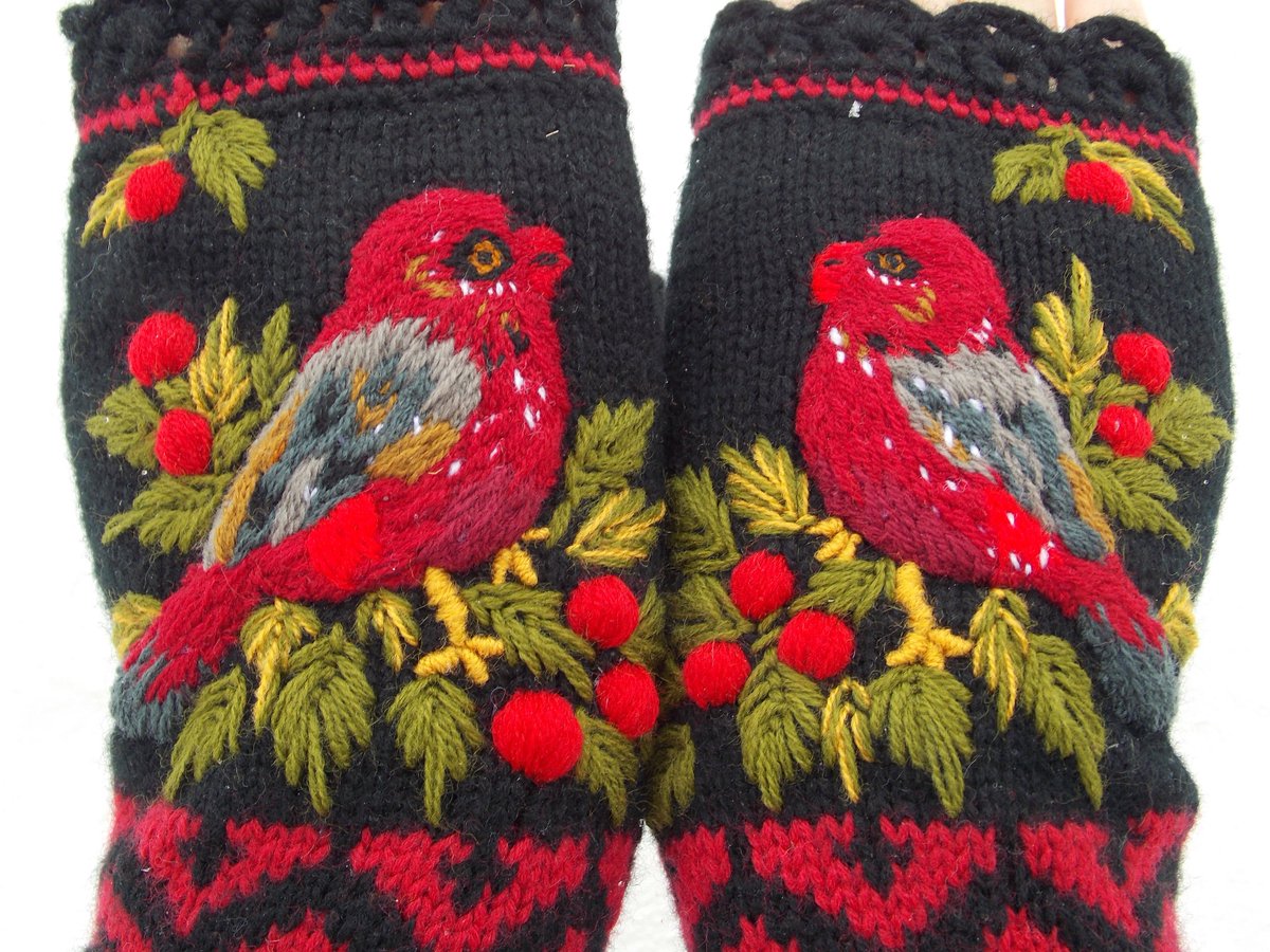 Excited to share the latest addition to my #etsy shop: Embroidered gloves with red bird  etsy.me/3Y3dsW8 #strawberryfinch #redbird #embroiderymittens