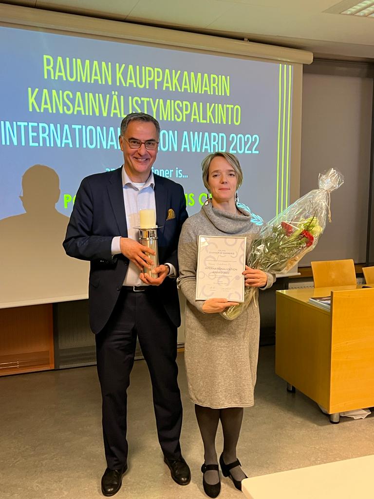 Rauma Chamber of Commerce awards PSOY for International Award 2022 at meritorious and exemplary work for internationalization. 

The award was received by Pasi, communications manager, Posiva and Sanna Mustonen, project manager, Posiva Solutions.

#WeHaveASolution #FromRockToRock