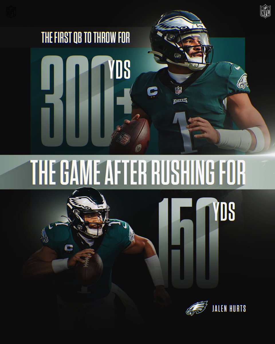 NFL's tweet photo. No wonder why he was the back-to-back NFC Offensive Player of the Week. 😏🦅

@JalenHurts | #FlyEaglesFly https://t.co/zODDkeNE4p