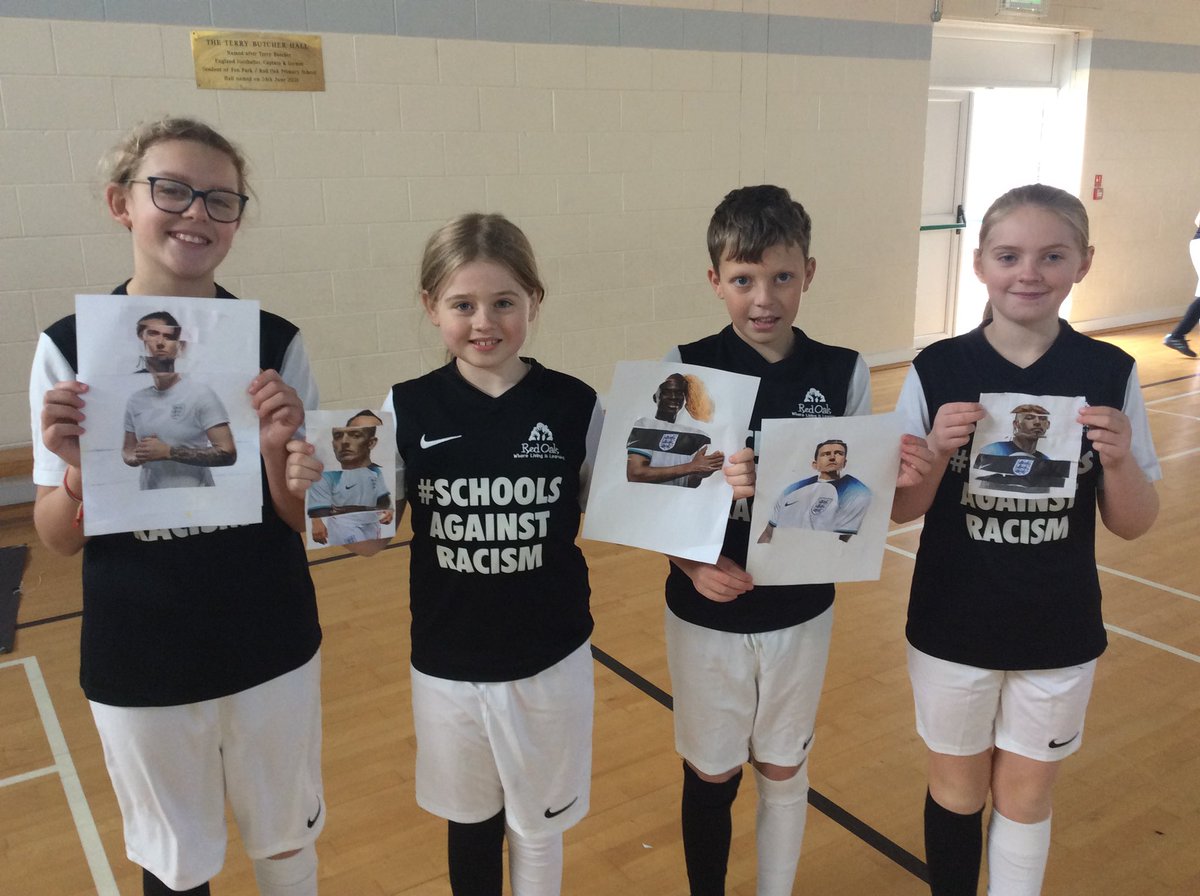 SchoolsAgainstR's tweet photo. The students had lots of fun making anti racism football themed collages by mixing up images of the England football players at the Schools Against Racism Football Festival at Red Oak today. @OakRed230 @ActiveLearningT @NatashaThomas_7 @ItfcBluey @ITFCFoundation @Active_Suffolk https://t.co/GS0s4t67CO