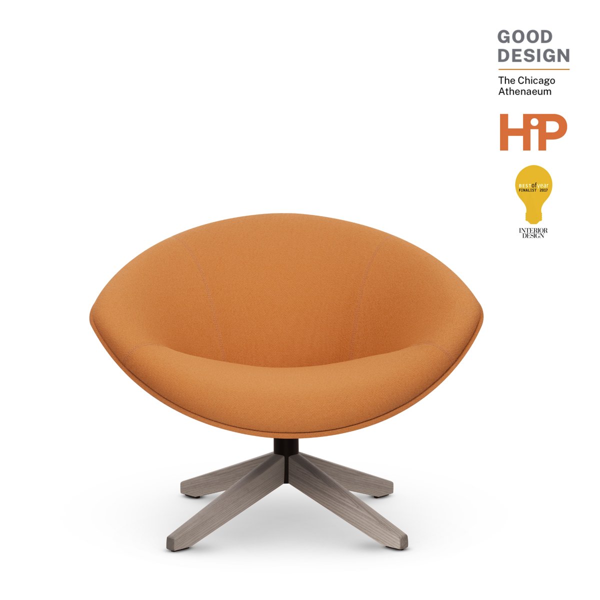 The Luno lounge chair features a wide, inviting seat that allows you to sink in and get comfortable, making it perfect for quiet, contemplative spaces like this Oregon library. Luno also features a 360° swivel capability and a hard outer shell that provides extra support.