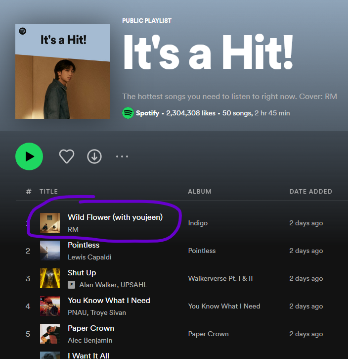 writeonthestars's tweet photo. Joon is on the cover of "It's a Hit!" playlist on Spotify. Wild Flower is the first track 😁 play it from here:
https://t.co/AuKq7xtWJy https://t.co/9uyyX5ovBO