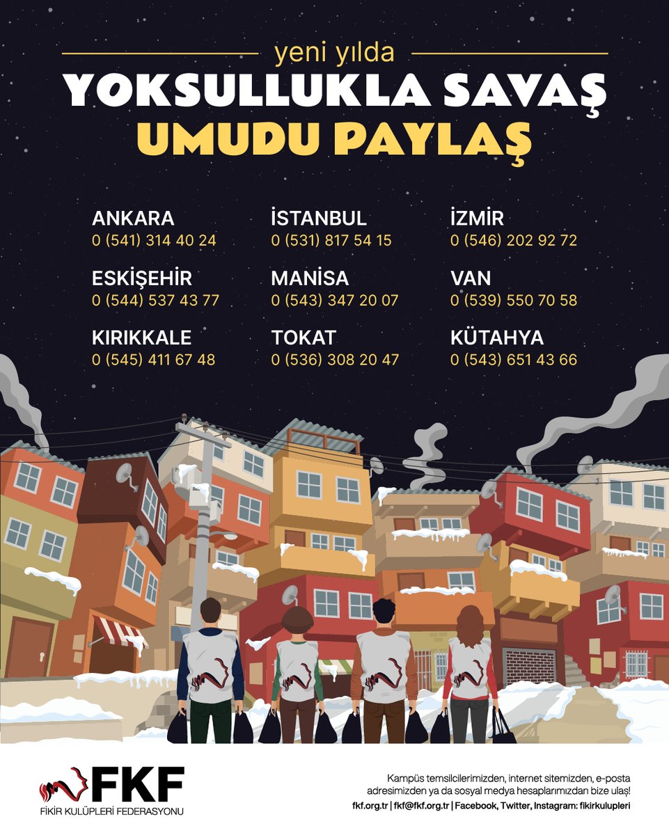 🎄 Yoksullukla Savaş Umudu Paylaş!

Yeni yıla emekçi mahallerindeki kardeşlerimizle, dayanışmayı ve umudu büyüterek giriyoruz.

Kırtasiye malzemelerinden oluşan setlerimize destek olmak için iletişim numaralarımıza ulaşabilirsiniz.