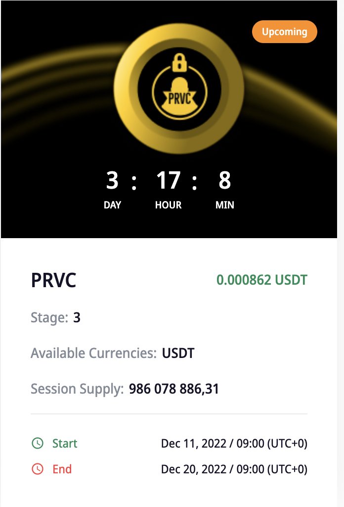 Privacoin_PRVC's tweet photo. congratulations #PRVC Holders #privacoin IEO Stage3 will be started on @p2b_exchange https://t.co/Sgf29LI2gt