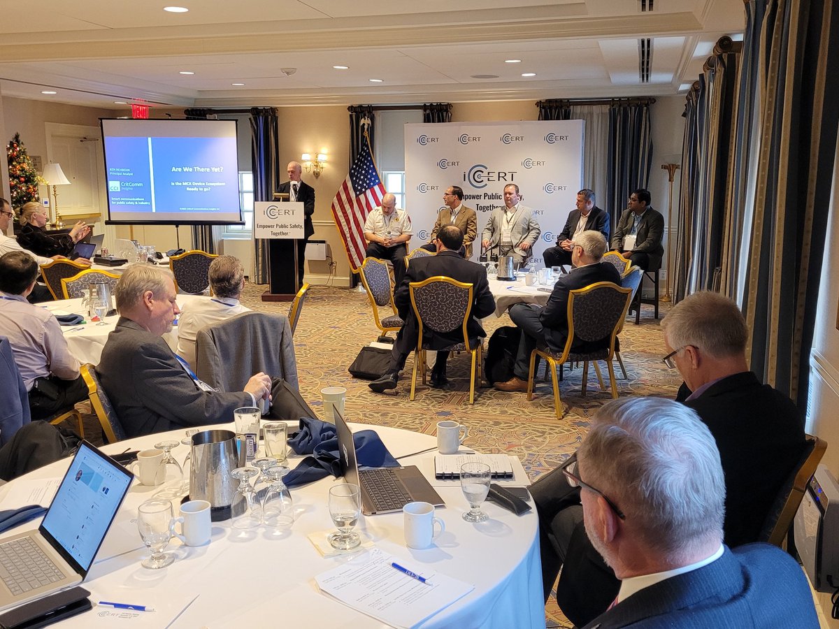 Awesome panel at #iCERT Fall Member Mtg on the MCX Ecosystem's readiness. Thanks to moderator <a href="/krehbehn/">Ken Rehbehn</a> &amp; panelists Chief Michael Baltotsky w/<a href="/mcfrs/">MontgomeryCo(MD)Fire</a>, Robin Greir w/Catalyst, James Potter w/<a href="/L3HarrisTech/">L3Harris</a> , Michael Inserra w/<a href="/Samsung/">Samsung Electronics</a>, and Ritesh Desai w/<a href="/southernlinc/">Southern Linc</a>. #iCERTFall