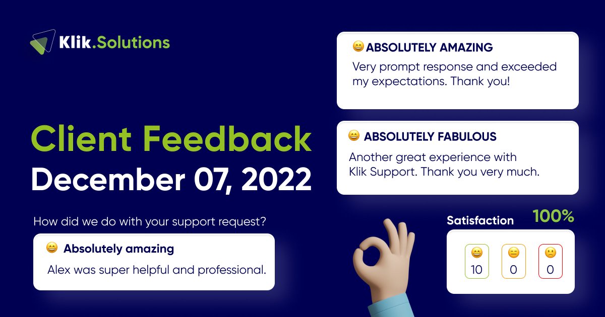 We always strive to exceed our customers' expectations at Klik, and feedback confirms that this is a winning strategy.😎💪🏼
We sincerely thank you for your kind words. They mean a lot to us. 💙