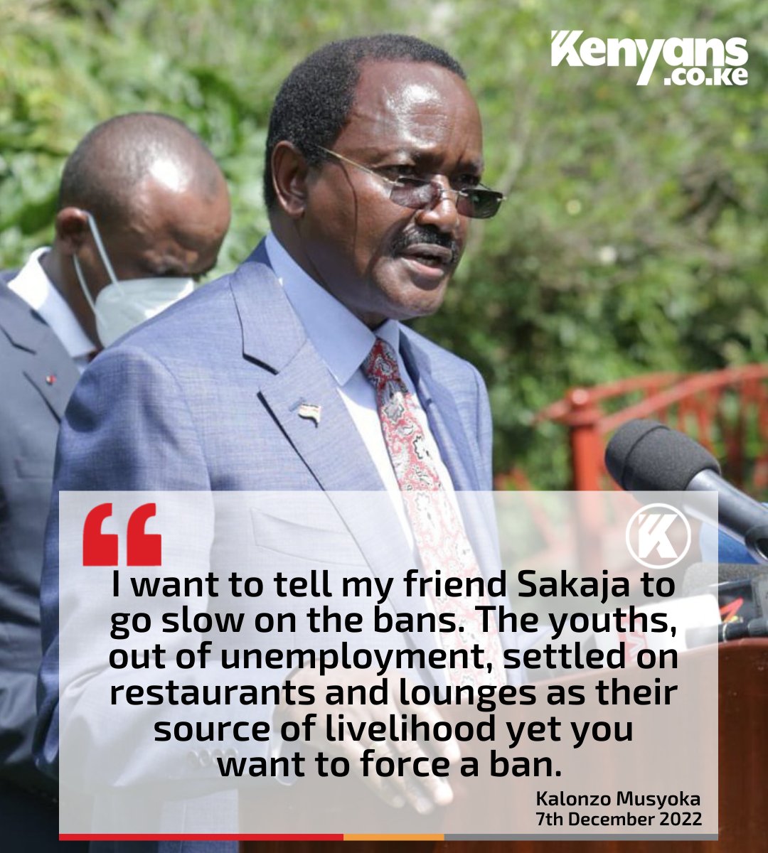 Kenyans's tweet image. Kalonzo defends nightclubs closed by Sakaja