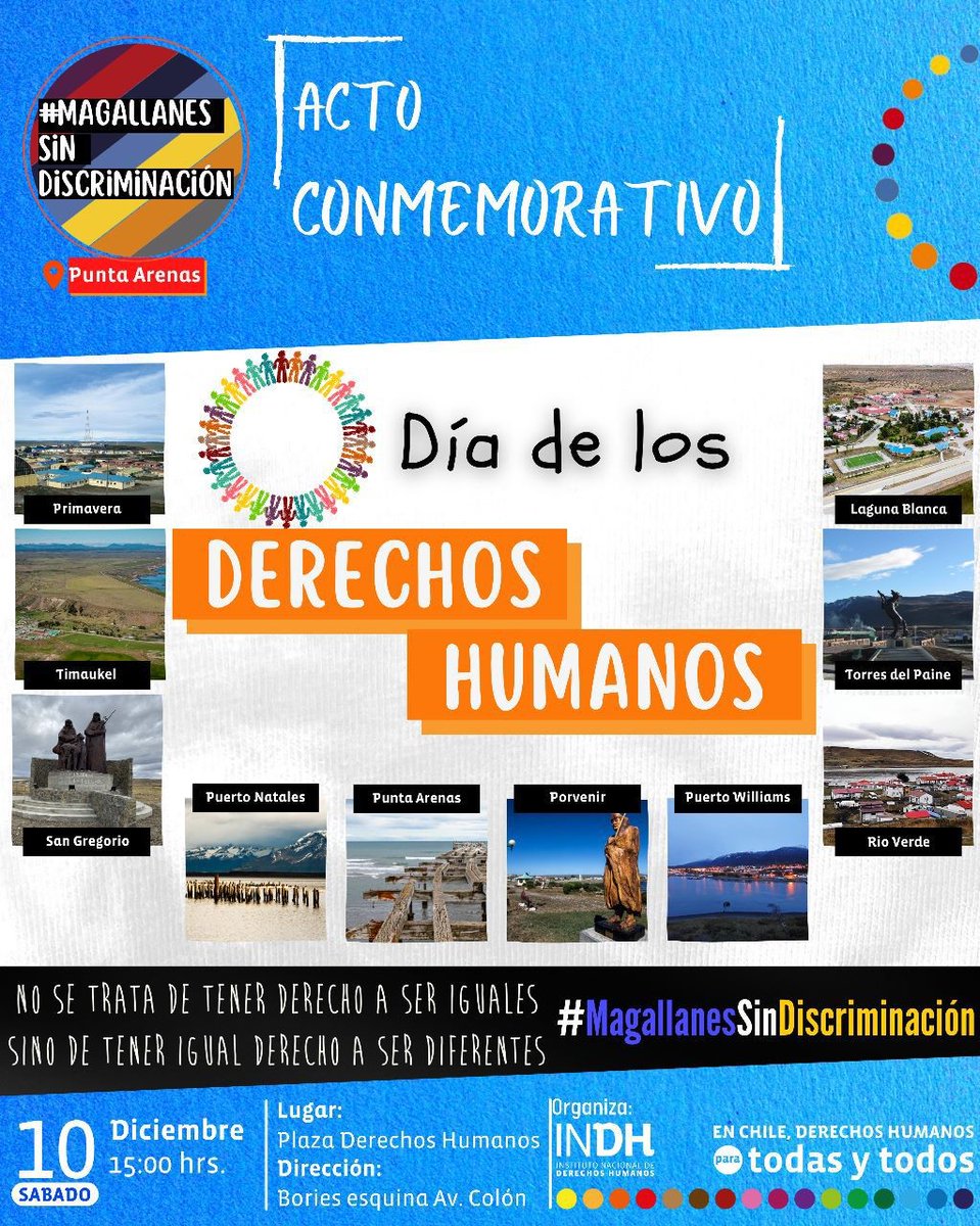 📌INDH de Magallanes invita a la conmemoración del Día de los DD.HH. en el marco del cierre de la campaña #MagallanesSinDiscriminación

📆10 de diciembre
🕒15 horas
📍Plaza de los Derechos Humanos (Bories esquina Colón, Punta Arenas)